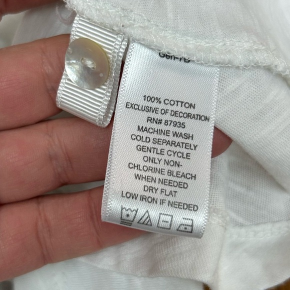 LOGO Lori Goldstein White Lace Trim Tunic Top Women’s Large Boho Cotton Long Sle - Picture 6 of 10